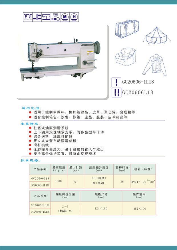 GC20606-1L18單針長臂綜合送料中厚料平縫機(jī)