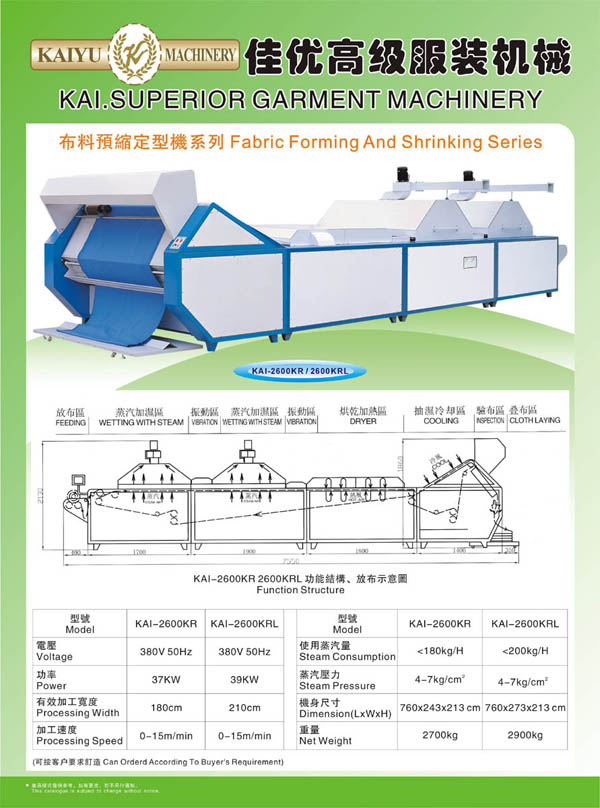 KAI-2600KR布料預(yù)縮定型機