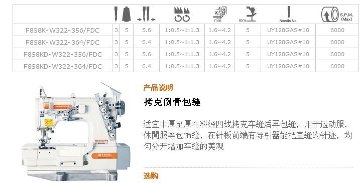 F858K-W322,F858KD-W322 拷克倒骨包縫