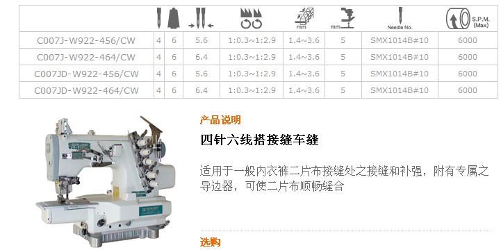 C007J-W922,C007JD-W922 四針六線搭接縫車縫