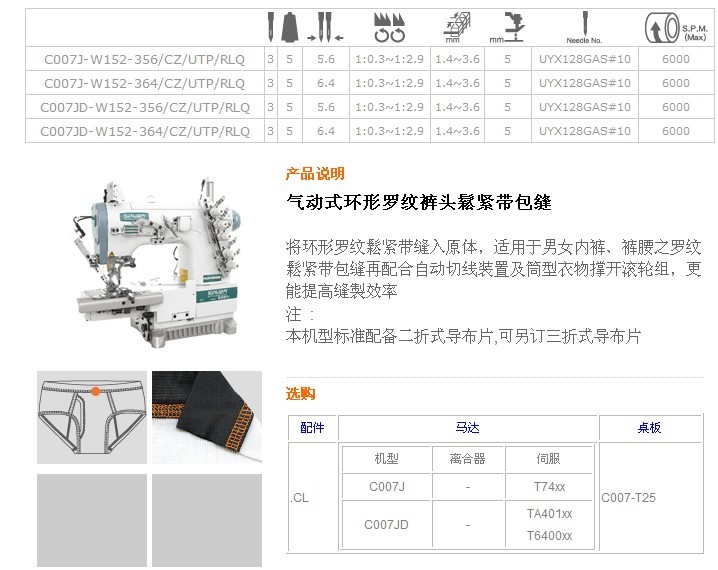 C007J-W152,C007JD-W152 氣動(dòng)式環(huán)形羅紋褲頭鬆緊帶包縫