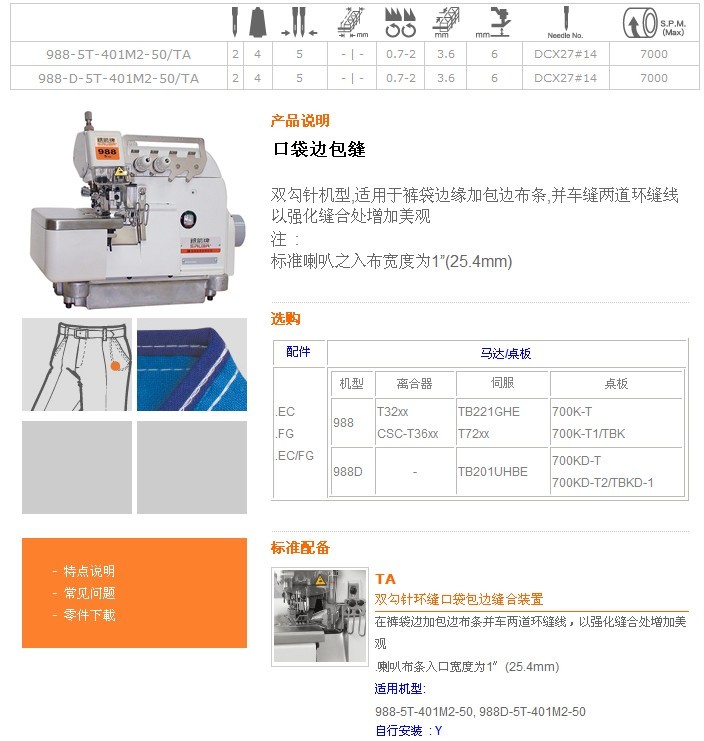 988-5T-401M2-50/TA,988-D-5T-401M2-50/TA 口袋邊包縫